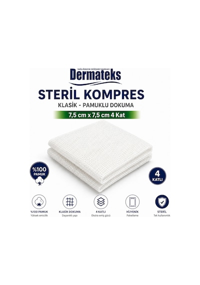Dermateks Steril Kompres 7.5 x 7.5 Cm 4 Kat 100'lü 10 Paket