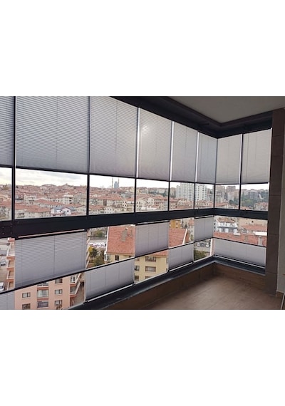 Açık Gri 09-14 Plise Perde - Katlanır Cam Balkon Perdesi Açıkgri