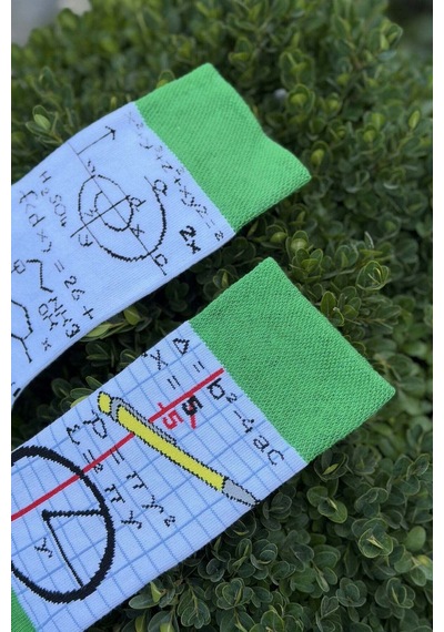 Lousocks Unisex Sağlı Sollu Matematik Formül Desenli Soket Çorap Mavi