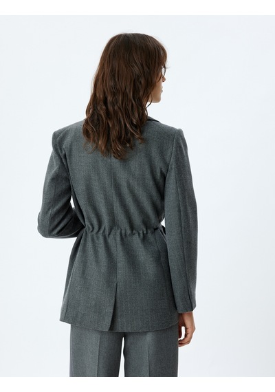 Koton Blazer Ceket Kruvaze Ters Yaka Fiyonk Detaylı Cepli Gri 5wak50099uw Gri