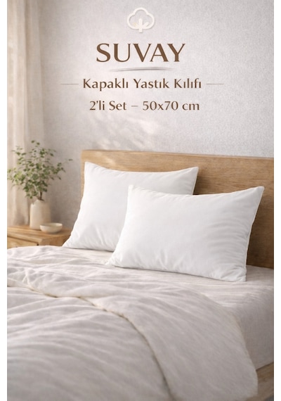 2'li Yastık Kılıfı Beyaz Pamuklu Kapaklı 50x70 Cm