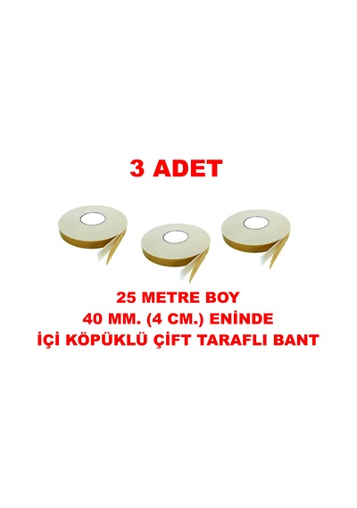 Çift Taraflı İçi Köpüklü Sarı Bant 25 M. Uzunlukta 40 Mm-4 Cm Ebatında 3 Adet