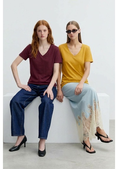 Cotenconcept 2 Adet V Yaka Basic Tişört Sarı-ss21