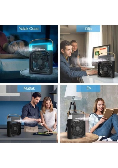 Tedar Taşınabilir Işıklı 5 Spreyli Vantilatör Buzlu Buharlı Vantilatör Mini Fan Nemlendirici Najmaddin