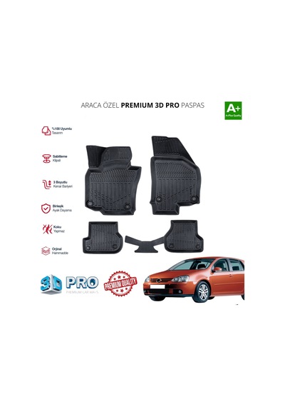 Golf 5 Araca Özel 3d Paspas 2003 2004 2005 2006 2007 2008