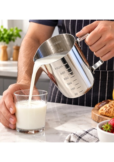 Premium Paslanmaz Çelik Ölçü Ve Karıştırma Kabı 550 Ml Sütlük, Süt Potu, Barista Ölçü Kabı Çok Renkli