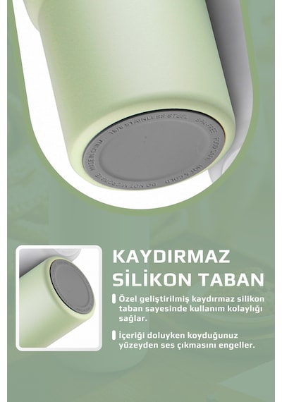 Fika Lumi Patentli Döner Kulplu Sızdırmaz Çelik Termos 1200 Ml - Bej Mint Yeşili
