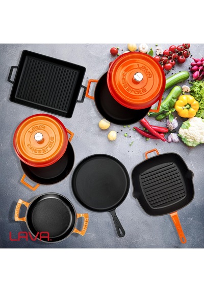 Lava Döküm 6x Trendy Serisi 8 Parça Tencere & Tava Seti Turuncu