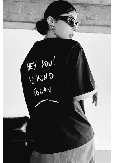 Kadın Baskılı T-shirt Kısa Kol Bisiklet Yaka Ovarsize Rahat Kalıp Tişört T-shirt - Siyah Siyah