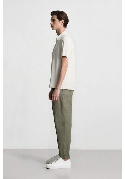 Defacto %100 Keten Normal Kesim Crop Duble Paça Yazlık Kumaş Pantolon C1826ax25smkh433 Haki