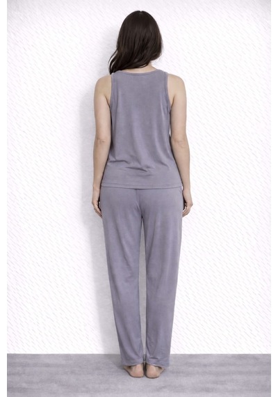 Pemilo Kadın 20609 Kolsuz % 100 Pamuk Pijama Takımı Gri
