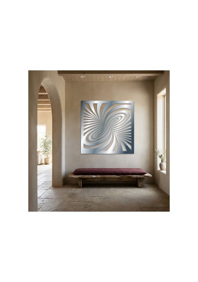Optik İllüzyon Metal Duvar Tablosu - Metal Duvar Sanatı - Duvar Dekoru - 75 X 75 Cm Krom