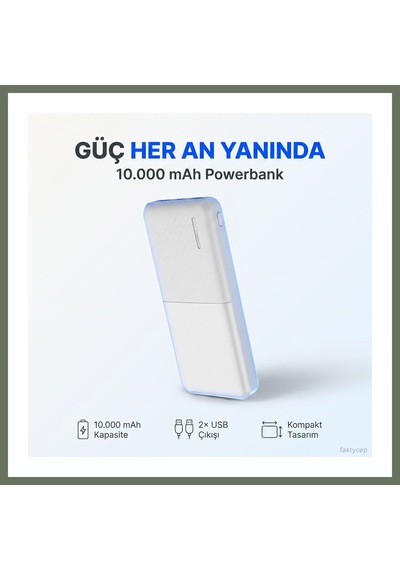 Bezos Snapmax -3009 Beyaz 10.000 Mah Powerbank 2x Usb Çıkışlı 1 Type-c Ve 1 Micro Girişli Bezos1
