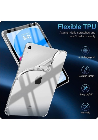 Apple Uyumlu iPad  10. Nesil 10.9 Inç 2022 Şeffaf Transparan Köşe Korumalı Silikon Tablet Kılıfı Kılıf