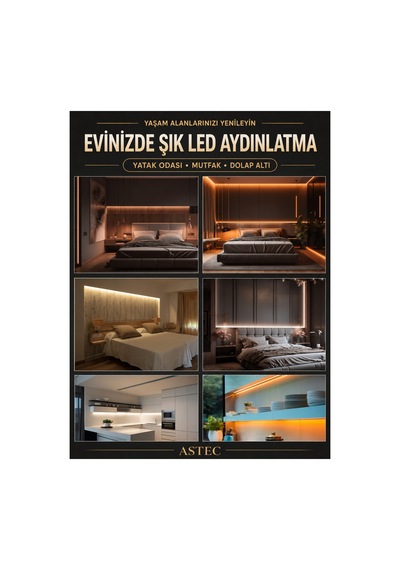 Astec Mutfak Dolabı Tezgah Üstü İçin 2 Metre Gün Işığı 12v Adaptörlü Aç Kapa Anahtarlı Şerit Led Işık Günişiği