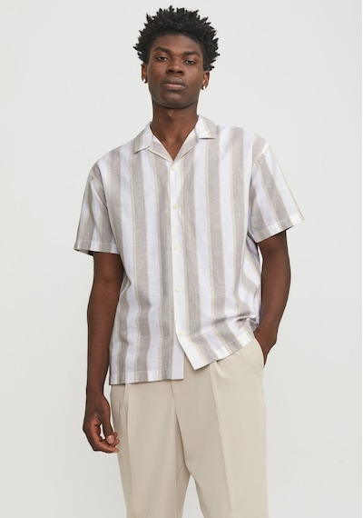 Jack & Jones Erkek Keten Karisimli Çizgili Gömlek - Ccsummer 12251116 Timber Wolf Mavi