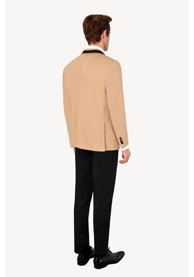 Ysf Erkek Bej Slim Fit Yelekli Şal Yaka Damatlık