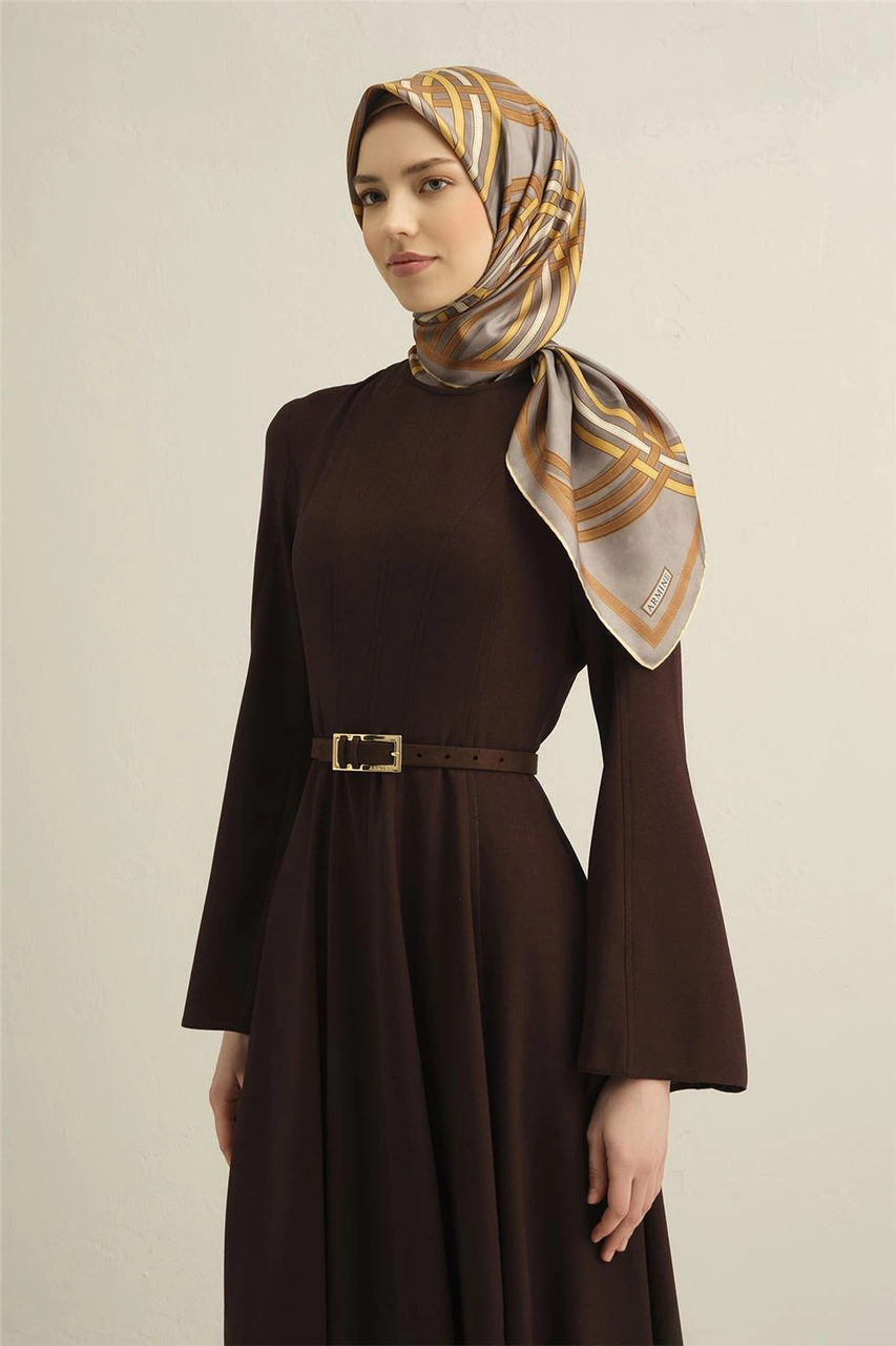 Armine Klasik Desenli Saf İpek Twill Eşarp 9333d 32 Sarı