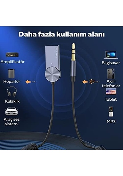 Ayrex Kuulaa Usb Bluetooth 5.0 3.5 Aux Receiver Aux Wireless Araç Kiti