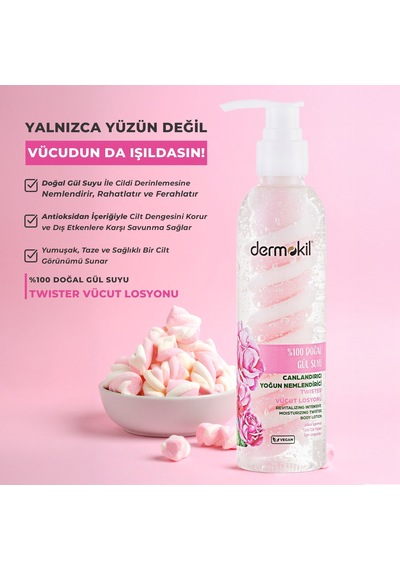 Dermokil %100 Doğal Gül Suyu Canlandırıcı Yoğun Nemlendirici Twister Vücut Losyonu 200 Ml
