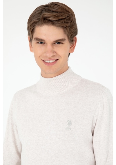 U.S. Polo Assn. Erkek Slim Fit Yarım Boğazlı Taş Melanj Basic Kazak 50288887-VR225