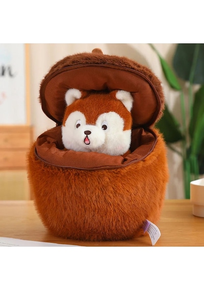Fındık İçinde Sincap Peluş Oyuncak Büyük Boy Uyku Arkadaşı Yastık Peluş Fermuarlı Özel Seri