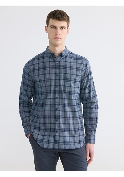 Lcwaıkıkı Classic Lacivert Regular Fit Ekose Poplin Erkek Gömlek