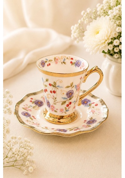 6 Kişilik Porselen Eleanor Mor Kahve Fincanı-5960