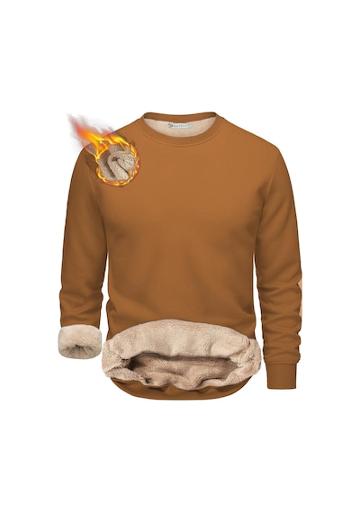 Ghassy Co. Erkek Ultra Termal Sherpa Peluş Astarlı Bisiklet Yaka Sweatshirt Tarçın