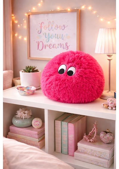 Merty Avm Peluş Yastık 35cm Yumuşak Dekoratif Yastık Çocuk Genç Odası Süs Yastığı 046 - Pembe