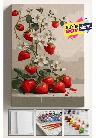 Sayılarla Boyama Seti Numaralı Tuval Fırça Boya Dahil Kasnaklı Set 50x70 Cm - Çilek Ağacı