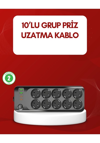 Usb Type-c Destekli 10 Lu Grup Priz Termal Korumalı 2m Kablo 2500w Diğer