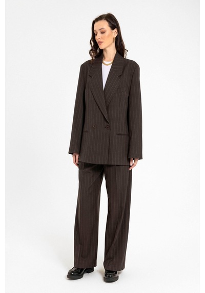 Antioch Kadın Çizgili Oversize Blazer Ceket Kahve