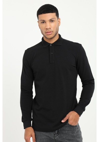Dufy Erkek Regular Fit Polo Yaka Siyah Sweatshirt-25509