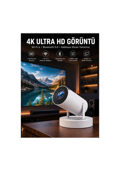 Taşınabilir Android Projeksiyon Ayaklı Çift Kollu 4k Çözünürlüklü Sinema Projeksiyonu Renkli
