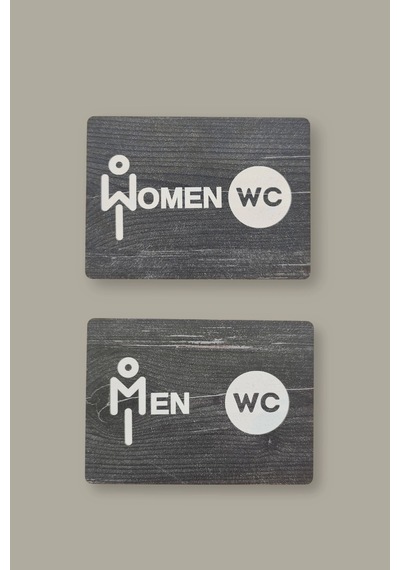 Women-men Wc Yönlendirme Levhası- İkili Set - Rebap Ahşap