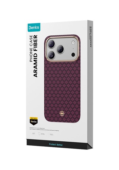 İphone 18 Pro Kılıf M-safe Özellikli Benks Armorair Armorgrid Serisi C1 Kevlar Karbon Kapak Bordo