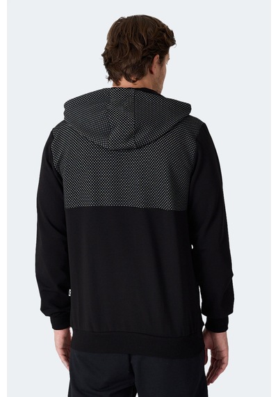 Slazenger Flame Erkek Kapüşonlu Cepli Siyah Sweatshirt Siyah