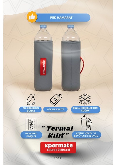 Xpermate Termal İçecek Kılıfı Sıcak & Soğuk Tutan Su Termal Kılıf 1,5l Gri