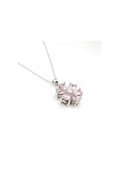 Pembe Taşlı Sevgi Çiçeği Gümüş Kolye - Gümüş Gümüş