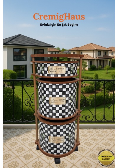 Ahşap Sebzelik Geleneksel Tasarım Yuvarlak Dama Desenli 2 X 7 + 3 Kg Kapasiteli Hazır Gönderim Diğer