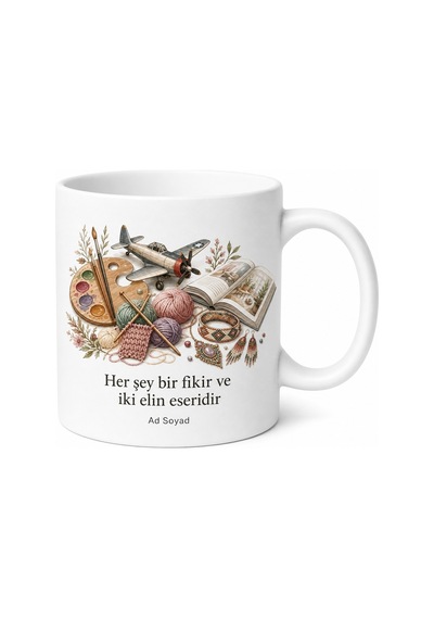Hobi Dünyası Kendin Yap Projeleri Maket Ahşap Boyama Örgü Takı Tasarım Kupa Hediye Bardak Beyaz / Çok Renkli