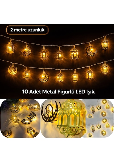 Ramazan Ayına Özel Karışık Figürlü Metal Led Işıklar Süsleme Işığı Pilli Gün Işığı Dekoratif Süs Dek Çok Renkli