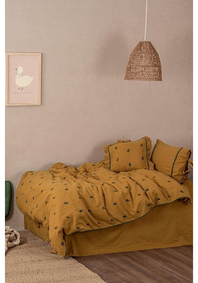 Ecocotton Larina Hardal %100 Organik Pamuk Müslin Nakışlı Bebek Nevresim Takımı