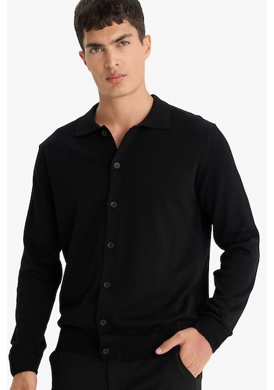 Defacto Standart Fit Polo Yaka Triko Hırka F5863ax25wnbk27 Siyah