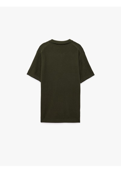 Koton Regular Fit Kısa Kollu Pamuklu Dokulu Düğmeli Polo Yaka Triko Tişört Haki 7wam70044ht