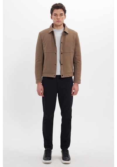 Tudors Erkek Slim Fit Dar Kesim Çift Cepli Çıtçıt Kapamalı Kahverengi Mont-46274