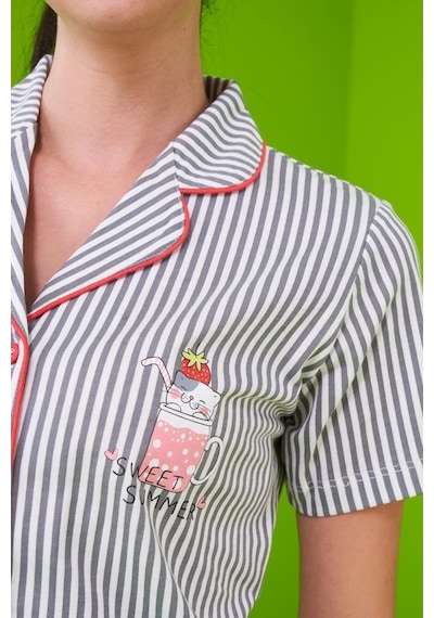 Pjs 23151 Kadın Çizgili Düğmeli Pijama Takım