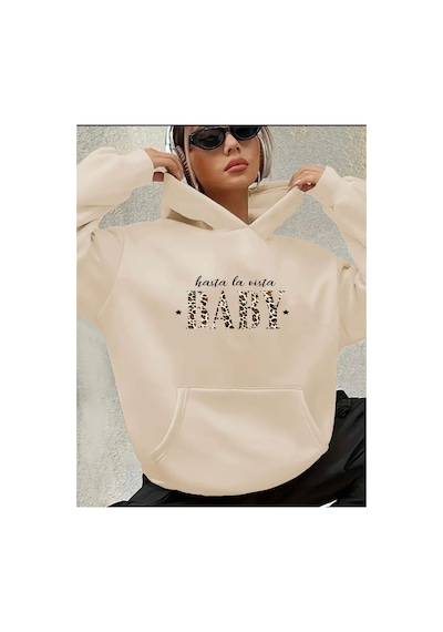 Herkesemoda Hasta La Vista Baby Yazı Detatlı Swaeshirt Bej
