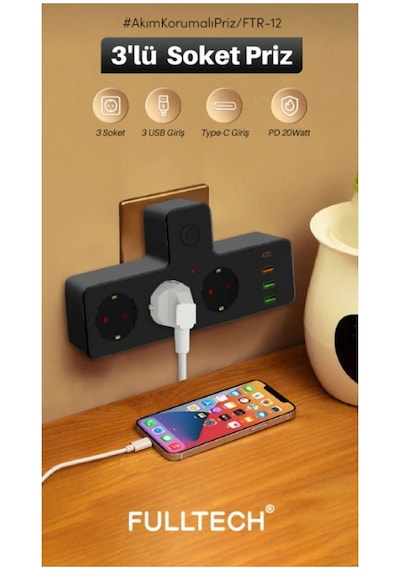 Nivego Termal Akım Korumalı Isıya Dayanıklı 3 Priz 3 Usb 1typce